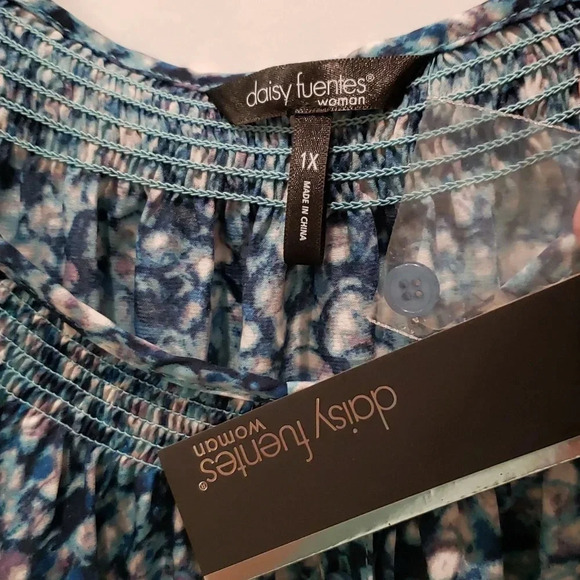 Long Blouse Tunic Womens Plus 1X or 2X Blue Print - Picture 4 of 9